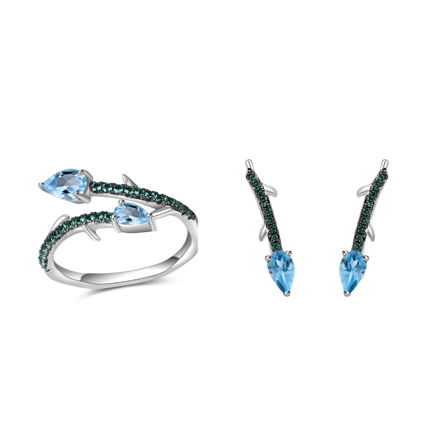 Thorn Bud Designer Gemstone Ring Adjustable s925Silver Inlaid Natural Gemstone Topaz Ring