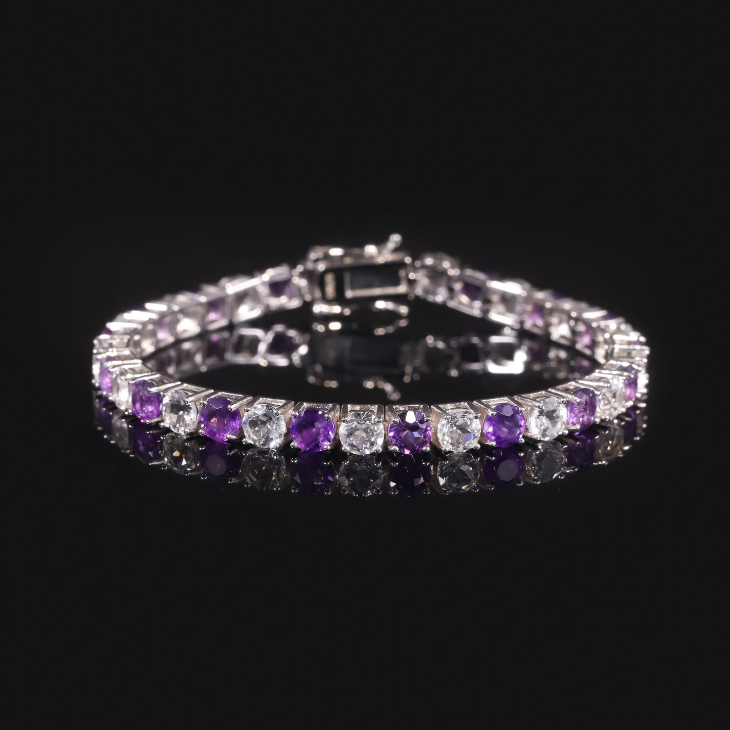 Bracelet s925Sterling Silver Bracelet with Natural Amethyst3mm Gemstone Tennis Chain