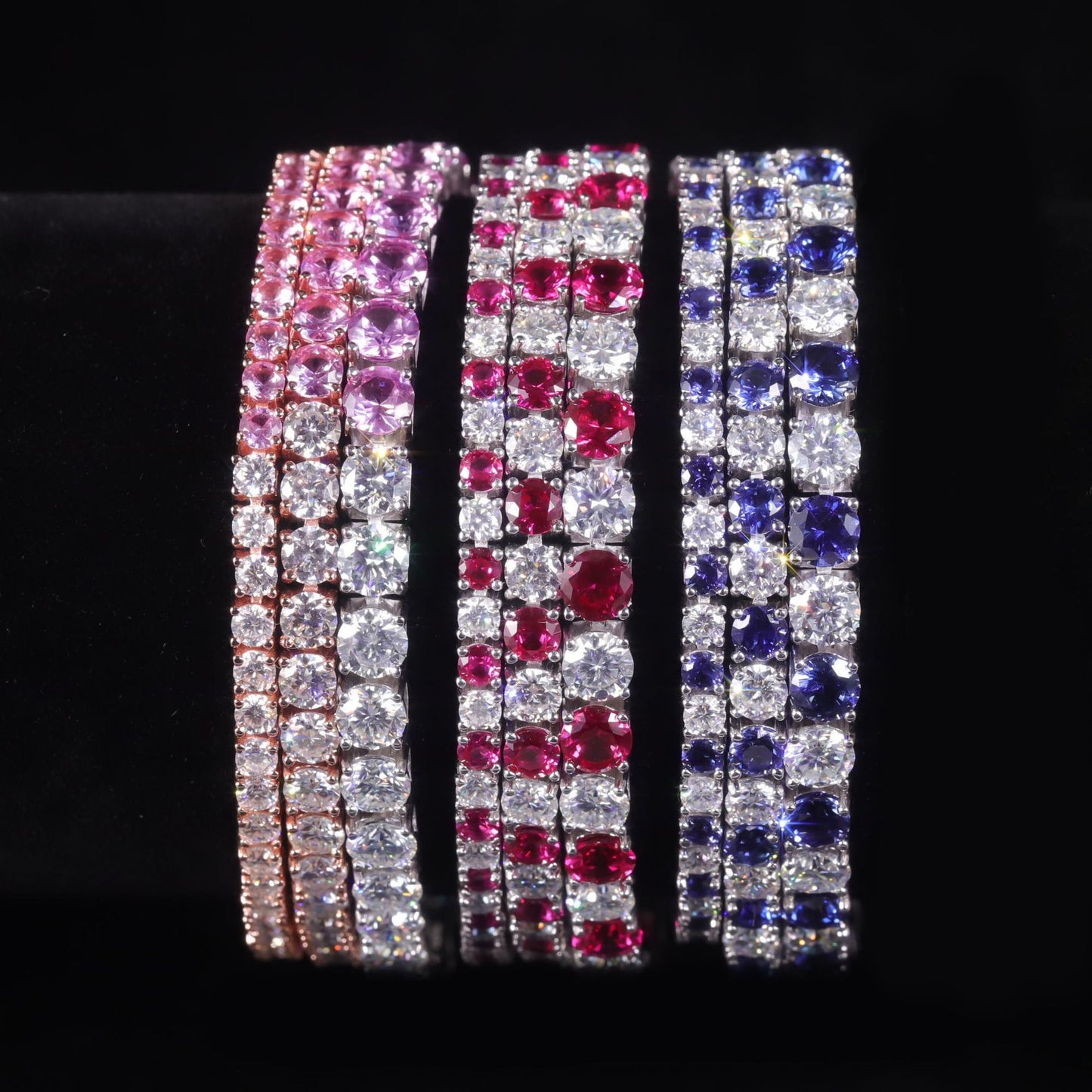 Gradient ins Wind Bracelet3/4/5mm Tennis Chain s925Sterling Silver Inlaid Cultivated Sapphire Rainbow Bracelet