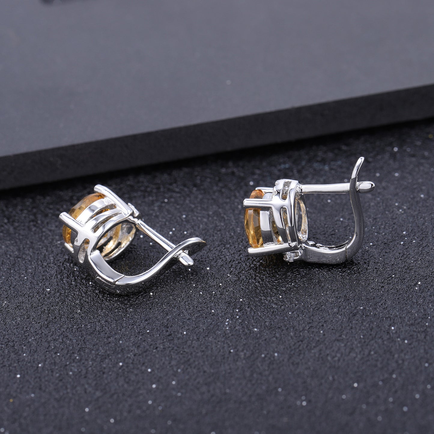 Natural Yellow Citrine Earrings Fashion Simple Style s925Sterling Silver Inlaid Natural Gemstone Earrings