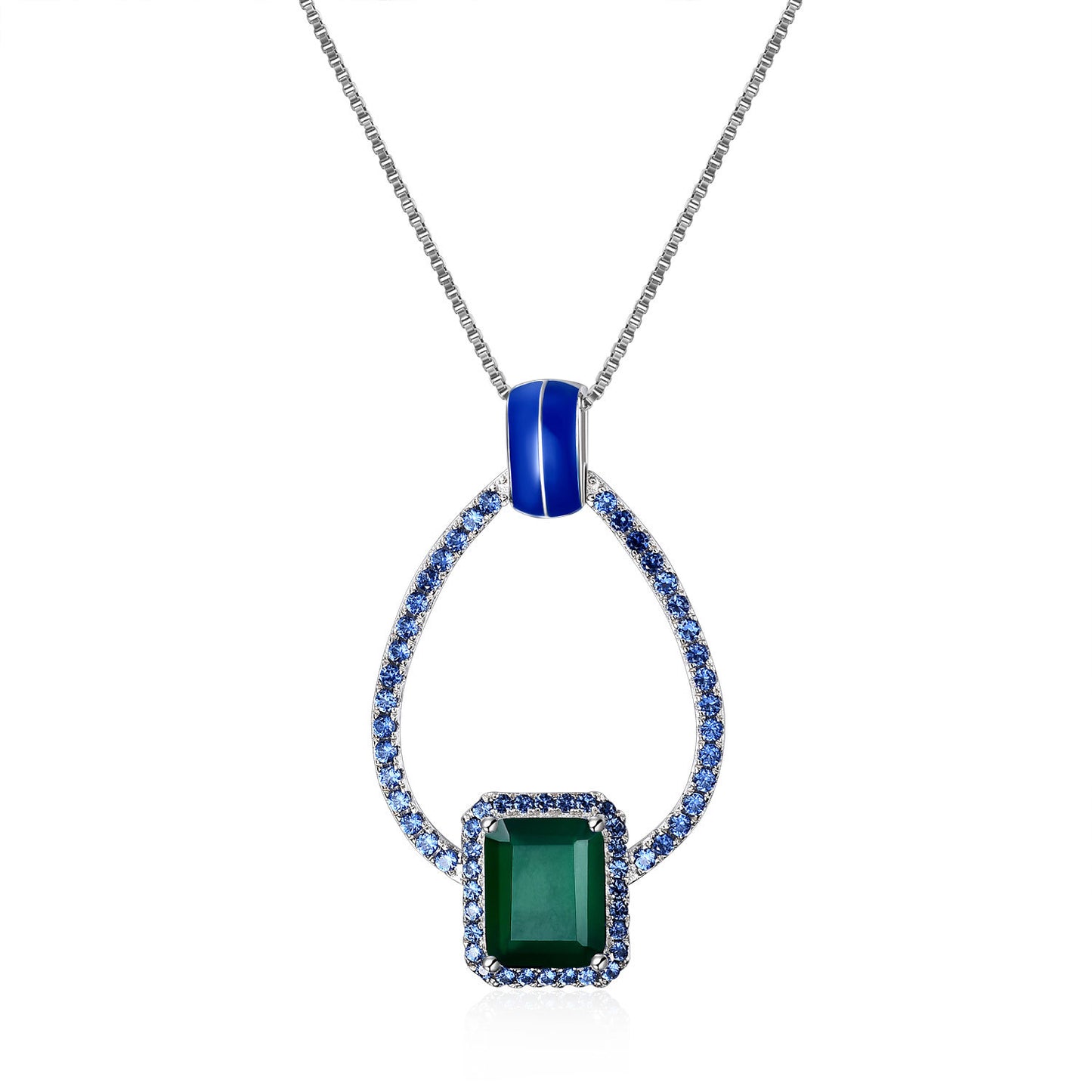 Vintage Style Jewelry Design Long Necklace s925Silver Inlaid Natural Gemstone Topaz Necklace Pendant