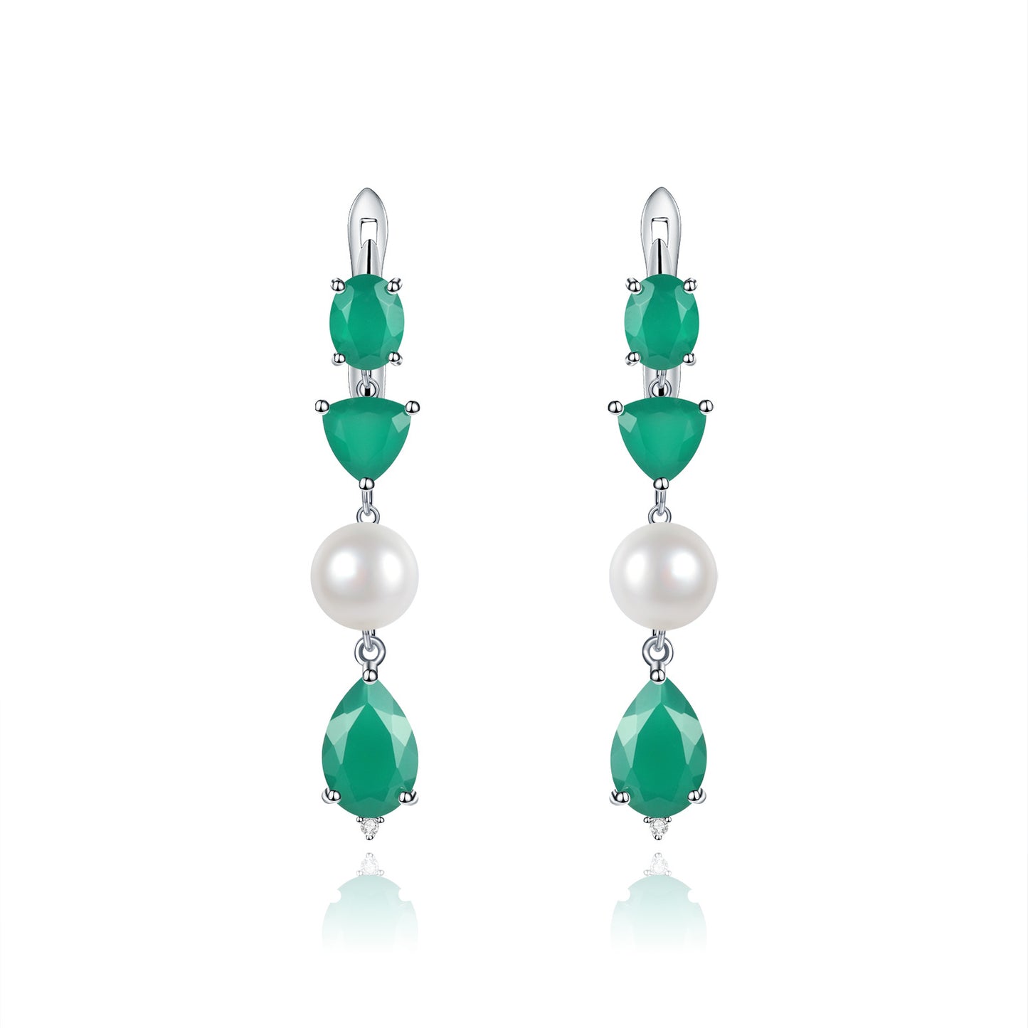Luxurious and Unique Natural Pearl Earrings Advanced Sense s925Silver Color Gemstone Green Agate Earrings Drop Earrings