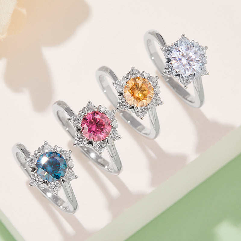 Snowflake Moissanite Ring s925Sterling Silver Inlaid1Carat Moissanite Wedding Ring In Stock Wholesale Silver Jewelry
