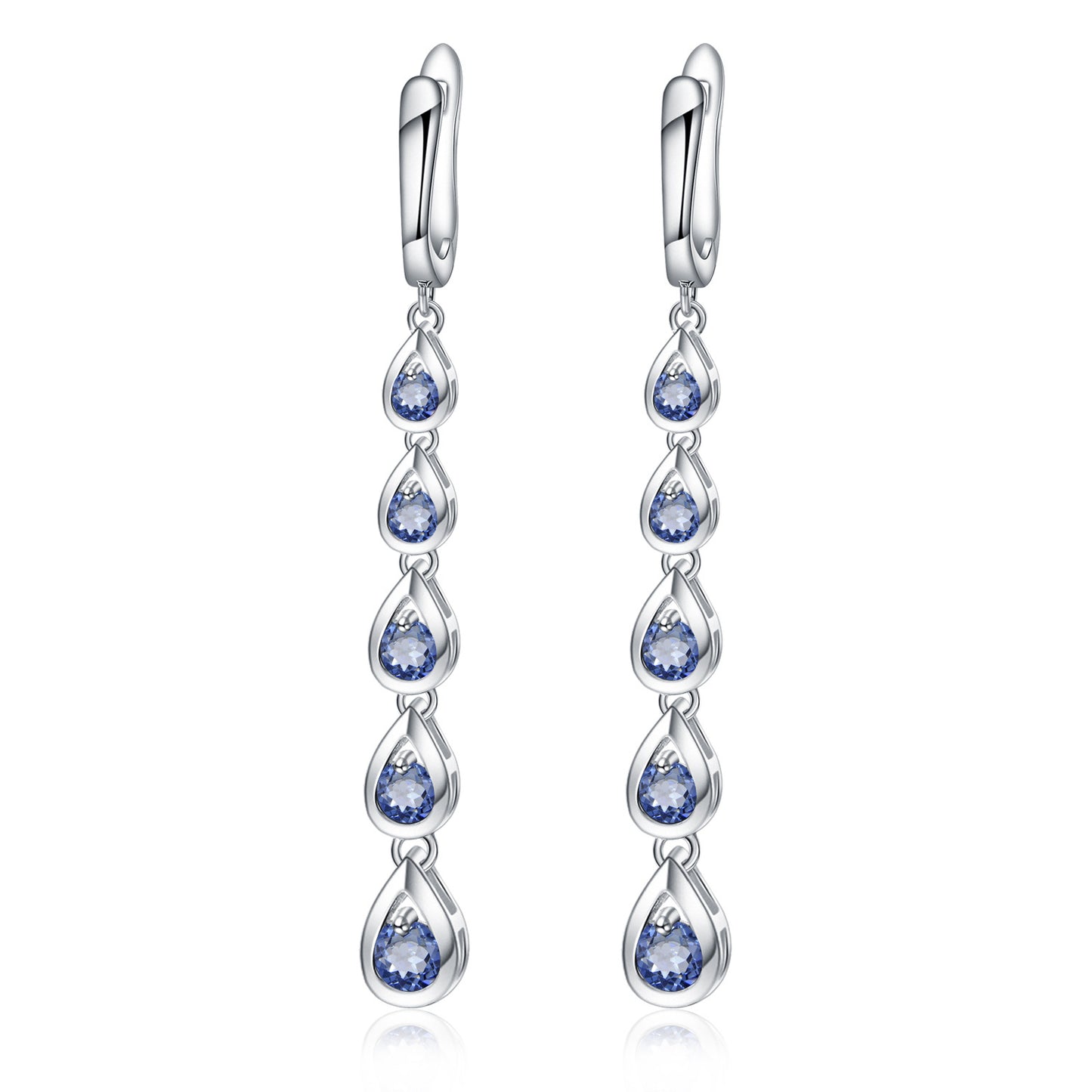 925Silver Sapphire Crystal Topaz Earrings Elegant Exaggerated High-end Sense Tassel Water Drop Long Earrings