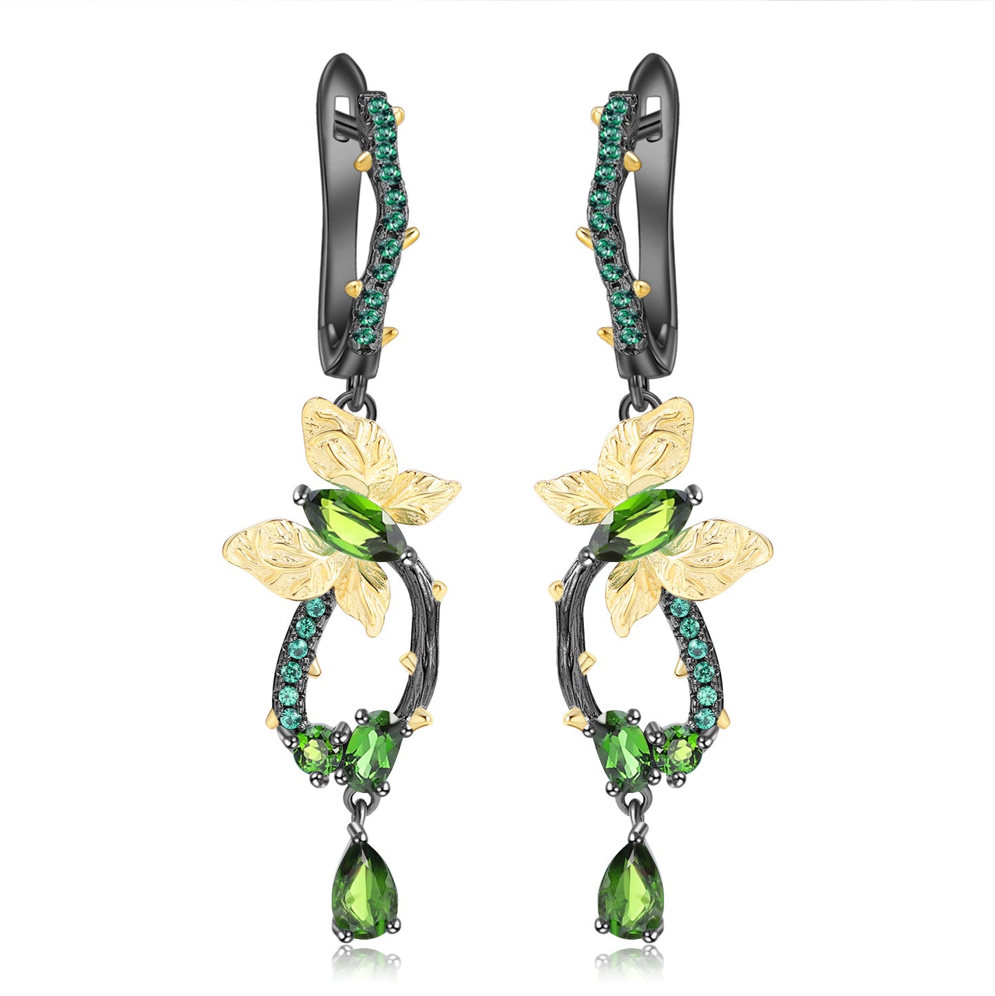 Secret Garden Designer Butterfly Earrings Natural Wind s925Silver Natural Gemstone Diopside Earrings Drop Earrings