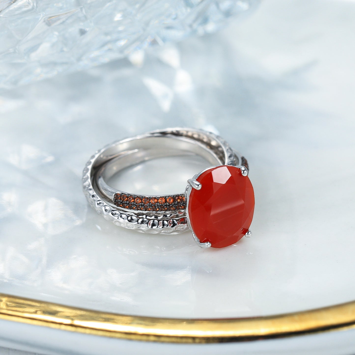 S925Sterling Silver Gemstone Ring Original Design High-end Feel Hand Jewelry Citrine Red Agate Freshwater Pearl Ring