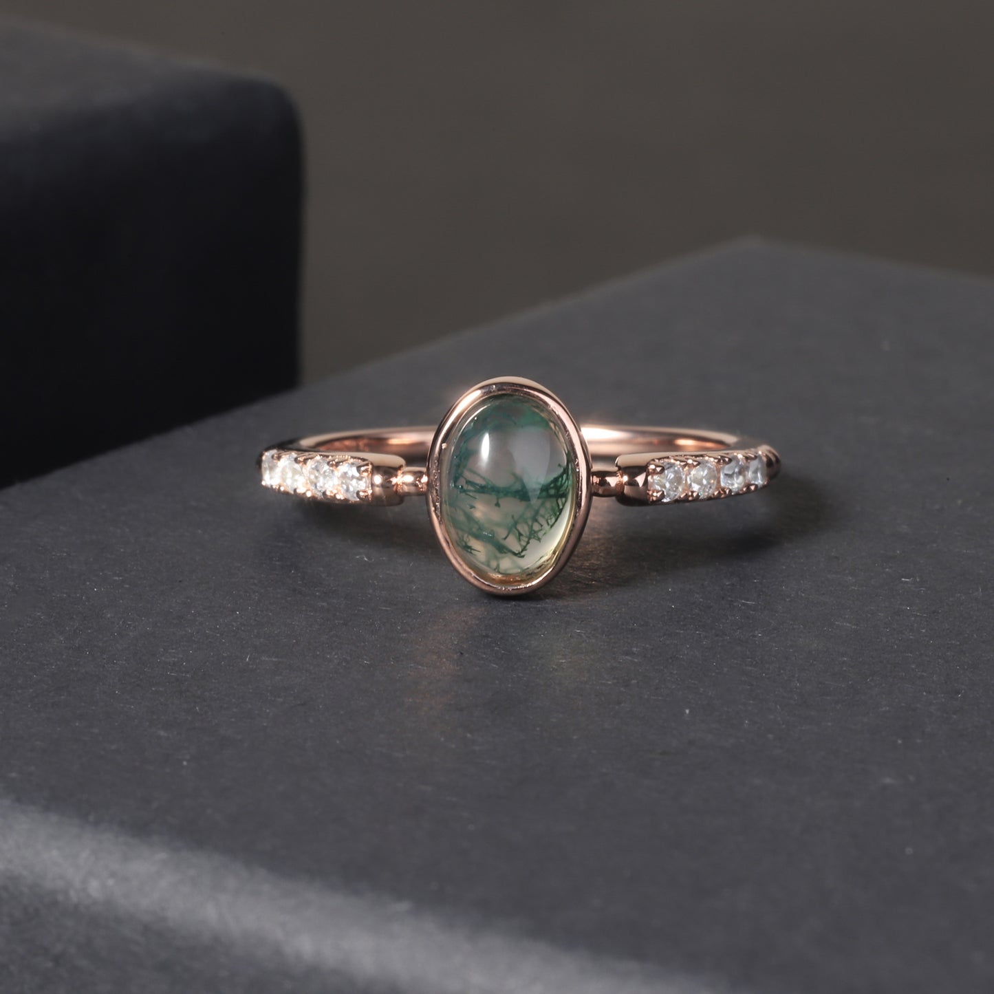 Minimalist Exquisite Gemstone Ring Customization925Sterling Silver Plated18k Rose Gold Natural Agate Ring for Women