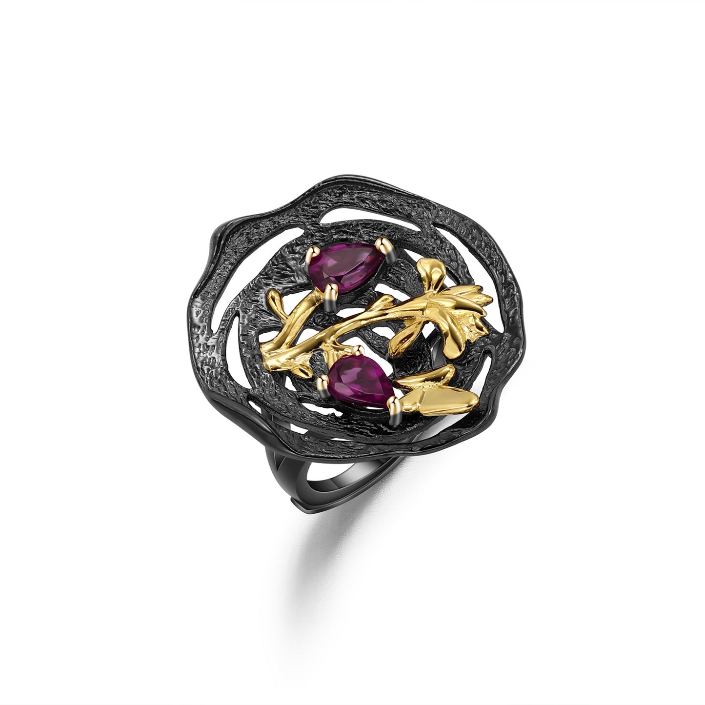 Designer High-End Retro Style Ring Natural Design s925Silver Natural Gemstone Amethyst Ring