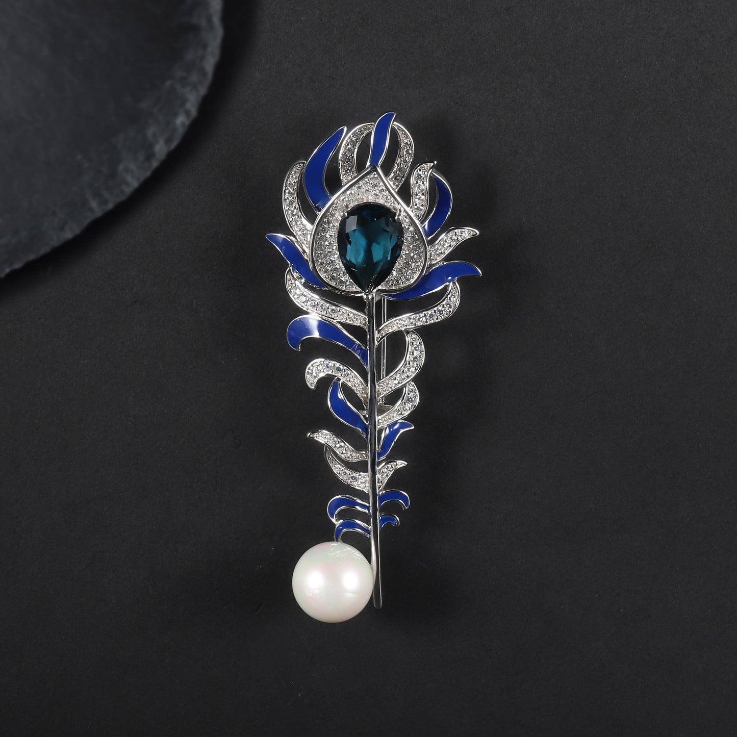 New Style Personality High-End Enamel Designer Brooch Vintage Luxury S925Sterling Silver Gemstone Shell Pearl Brooch