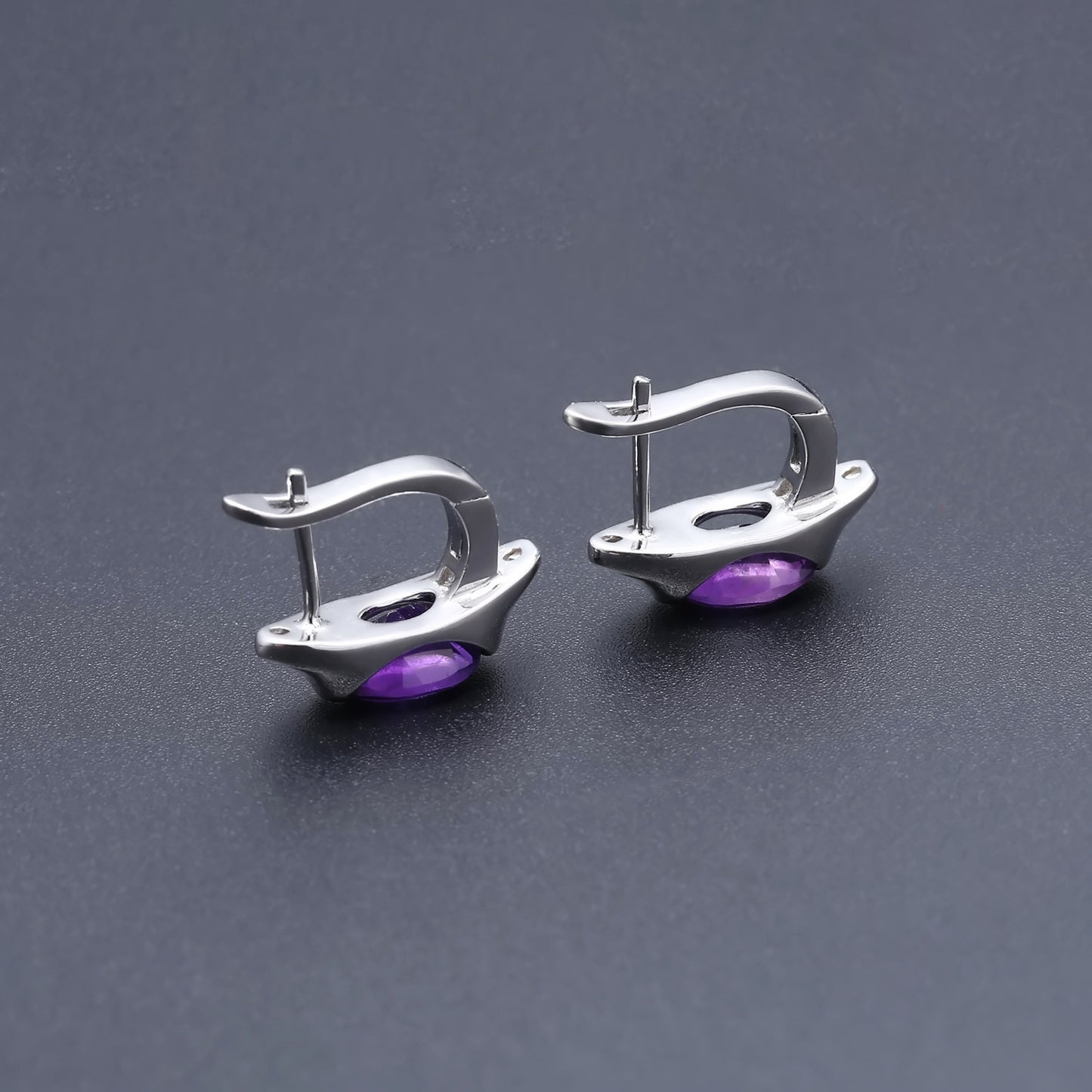 Fashion Simple Natural Stone Ear Studs Earrings Retro s925Silver Inlaid Colorful Gemstone Earrings