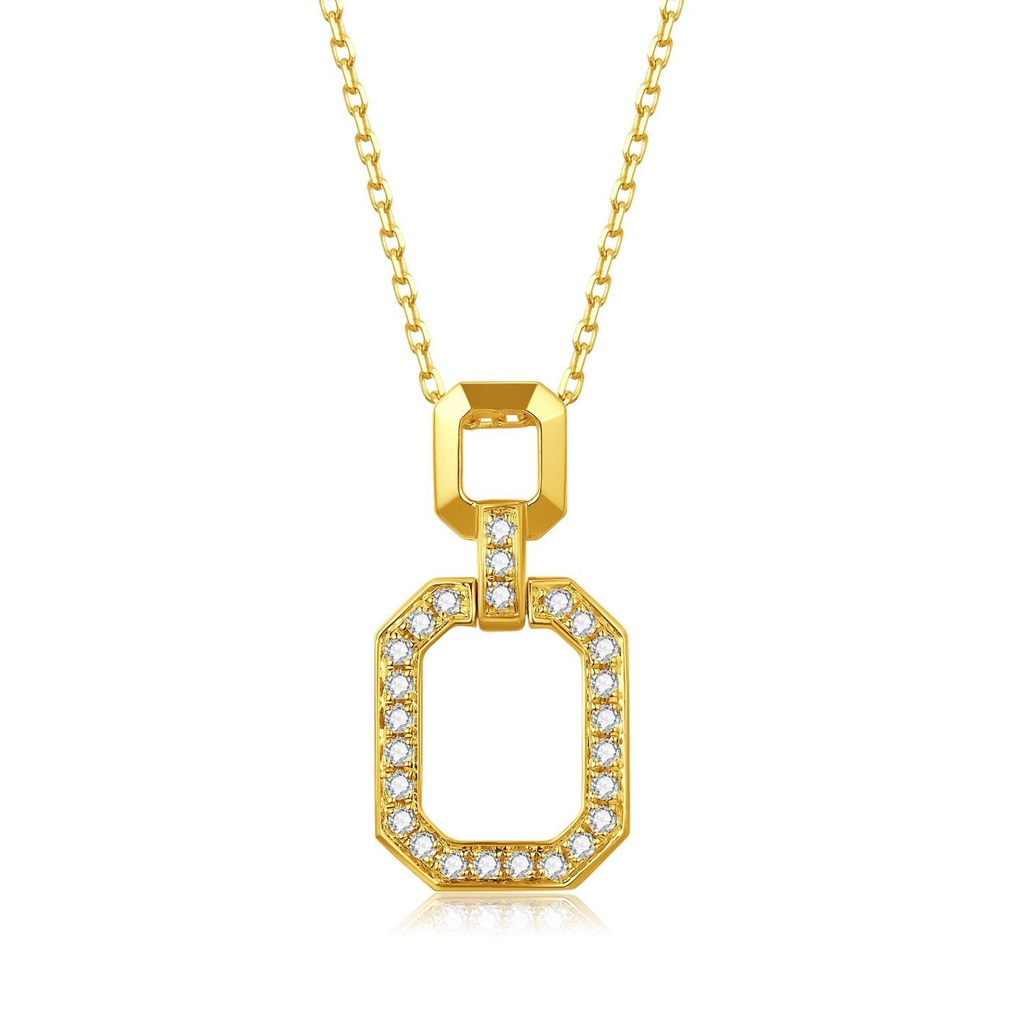 Geometric Square Buckle18k Gold Necklace with Cultivated Diamonds AU750Platinum Real Diamond Collarbone Chain Little Chanel Style