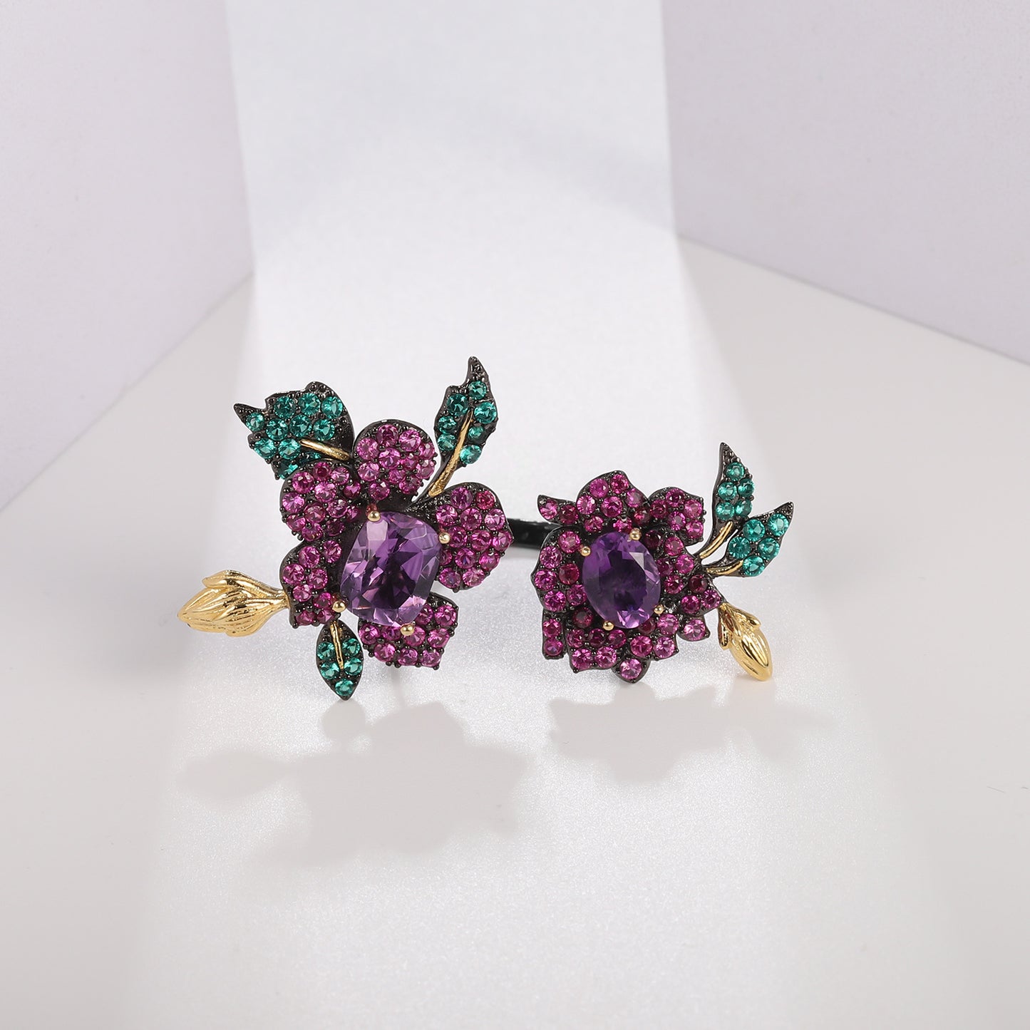 Designer Gemstone Ring Adjustable Natural Style Floral High-End Feel s925Silver Natural Yellow Crystal Ring