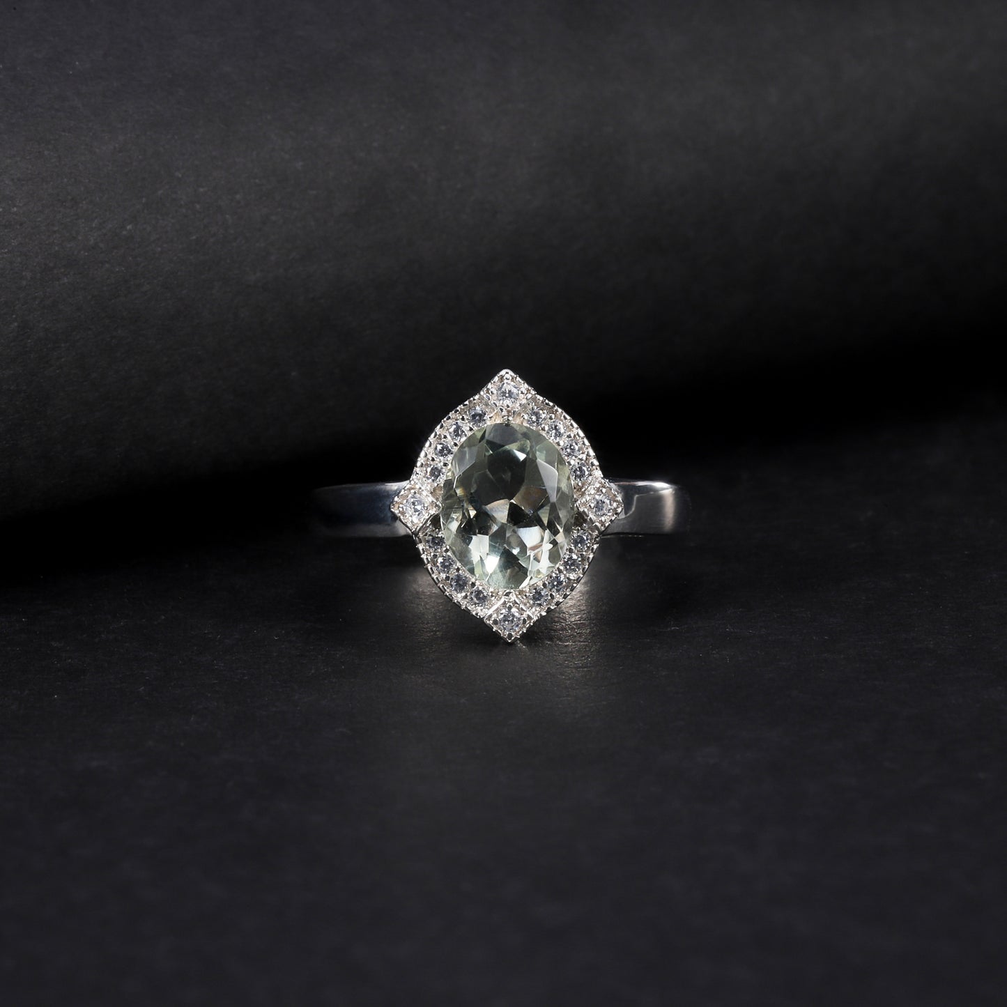 s925Silver Natural Green Amethyst Ring Adjustable Opening Fashionable Elegant Light Luxury Inlaid Natural Gemstone Ring