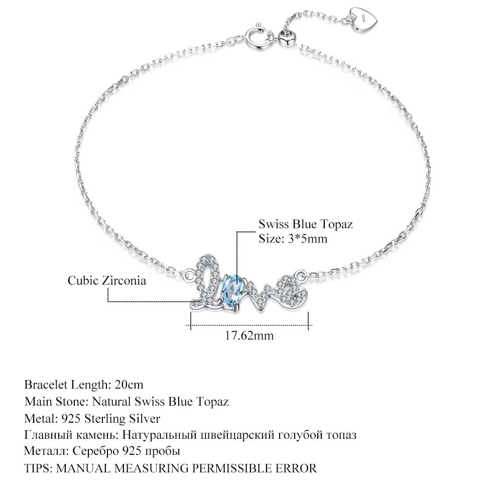 Light Luxury Natural Amethyst Bracelet for Women Style Princess Temperament s925Sterling Silver LOVE Letter bracelet