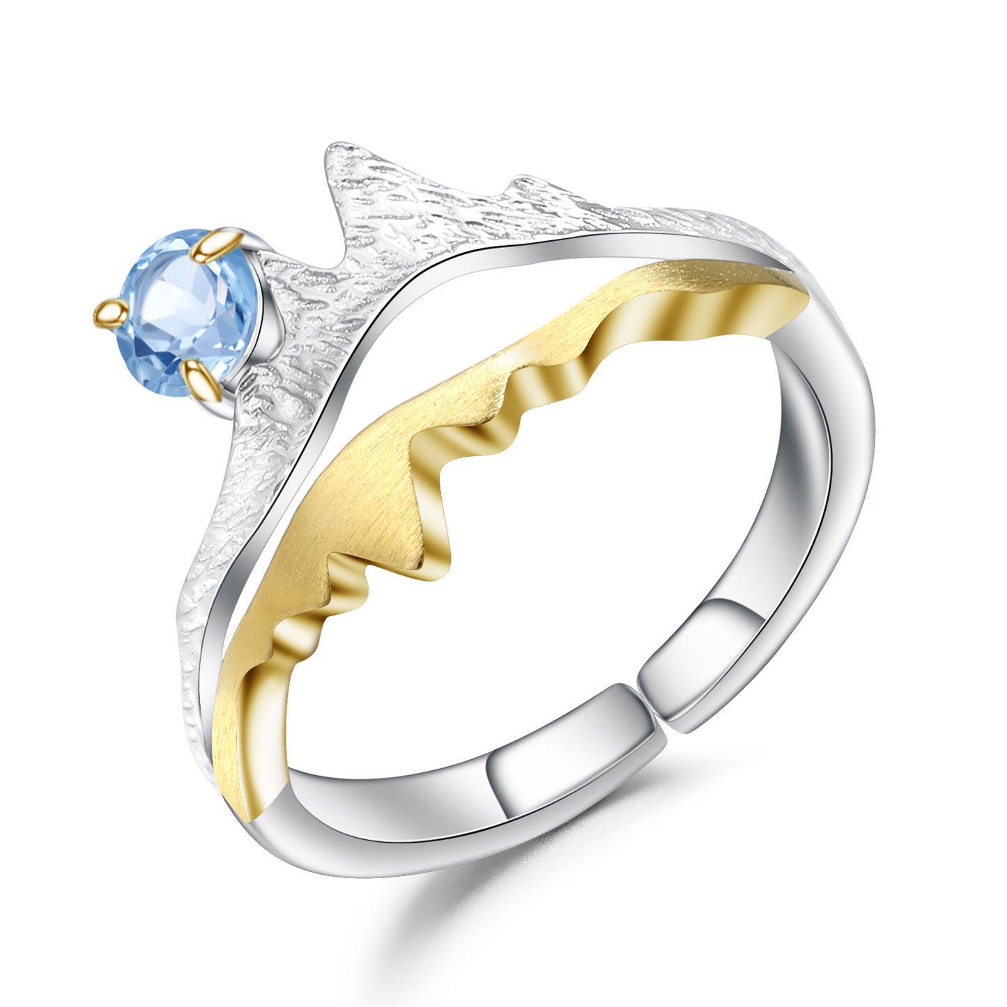 Designer Gemstone Adjustable Open Ring Natural Style Design s925Silver Natural Topaz Ring