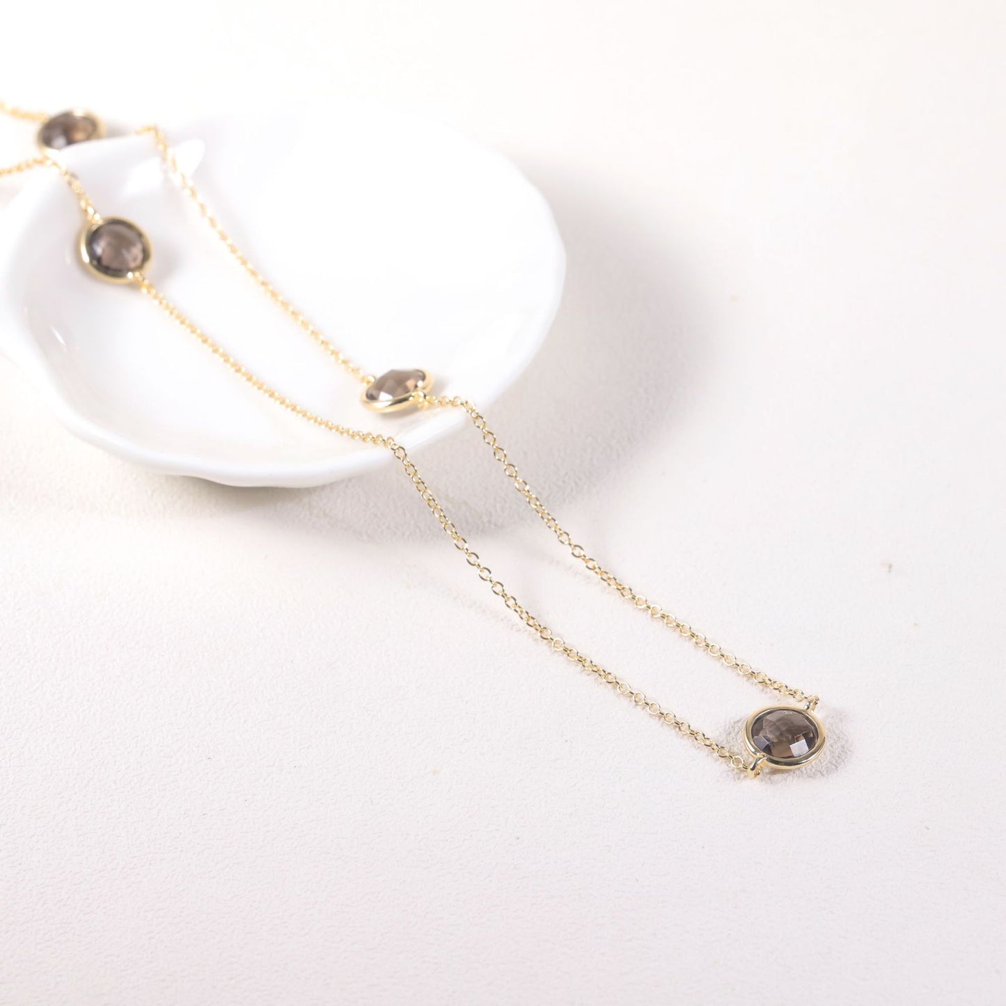 Special-interest design s925Silver Inlaid Natural Crystal Sweater Chain Tea Crystal Gemstone Long Necklace New Style