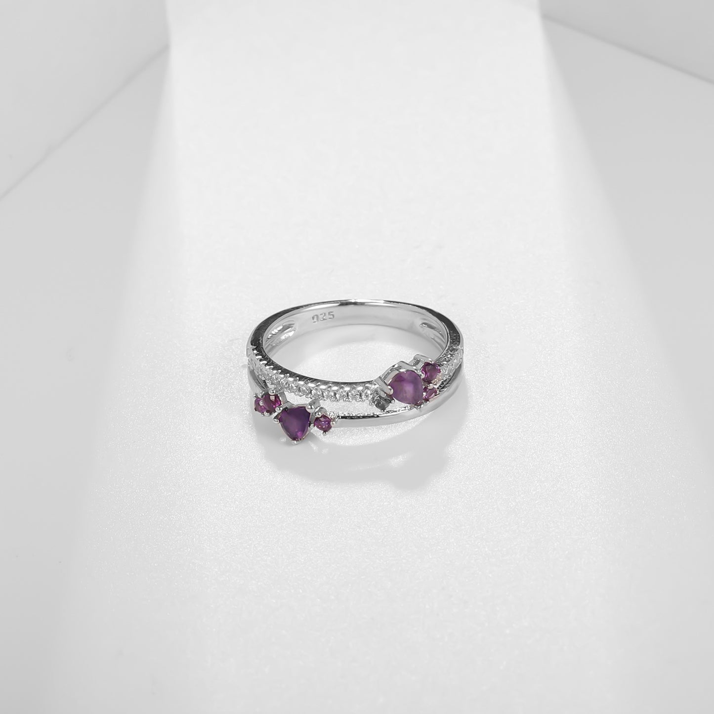 Design Sense Light Luxury High-end Natural Amethyst Ring Prosperous Series s925Silver Inlaid Gemstone Ring