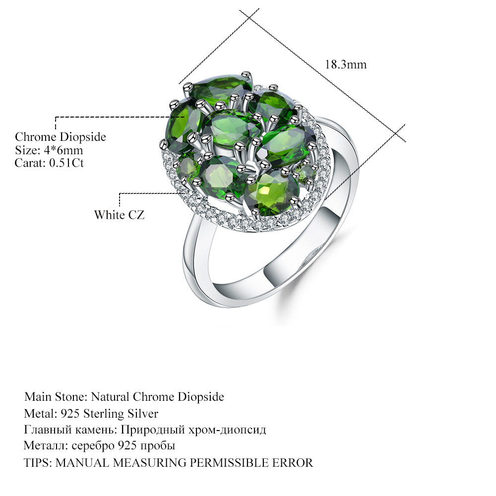 Cluster Inlaid Natural Garnet Ring for Women Fashionable, luxurious, and high-end feel s925Silver Inlaid Natural Gemstone Ring