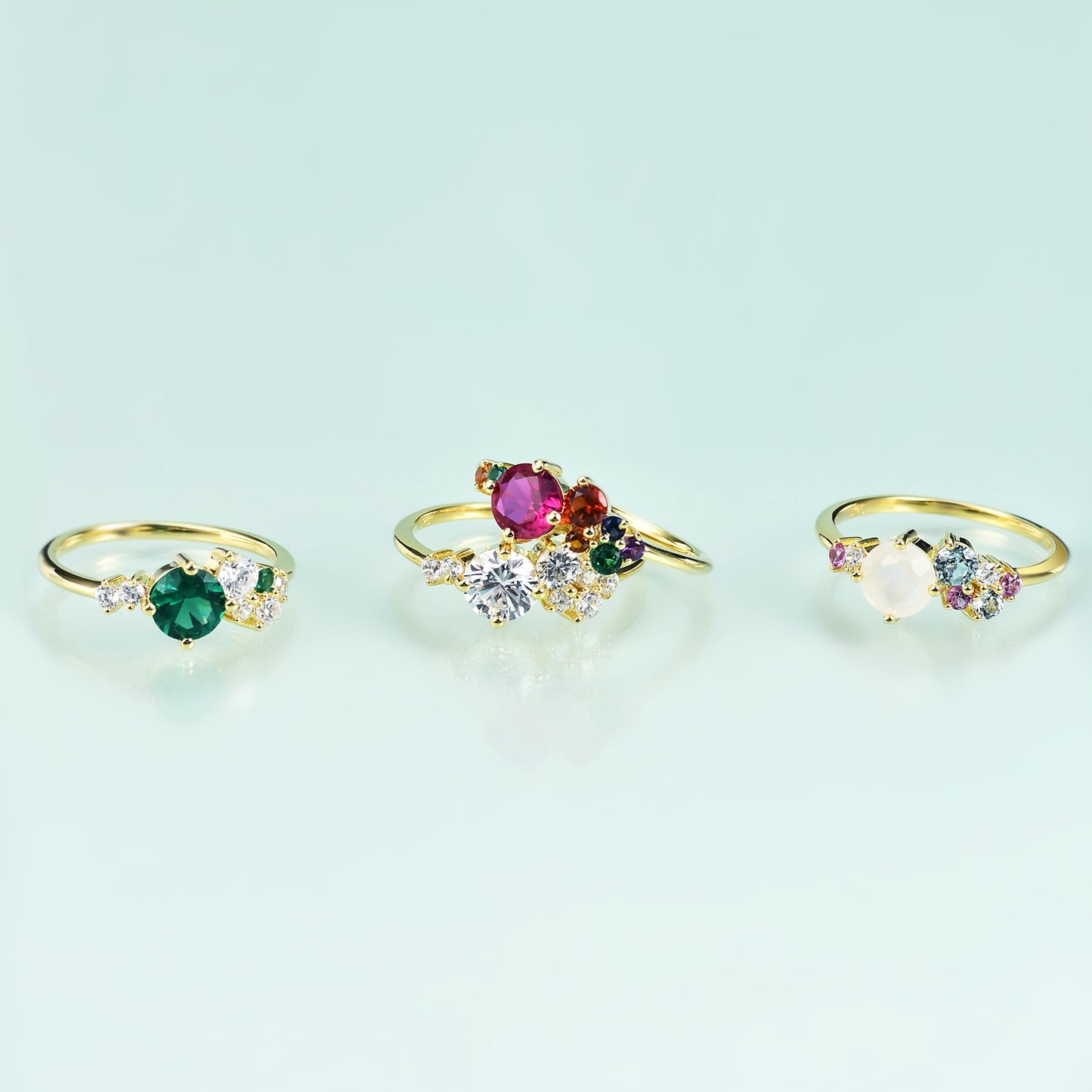 Jewelry S925Sterling Silver Inlaid Emerald Nano Gemstone Ring Fashionable and Luxurious Plated14k Gold ring