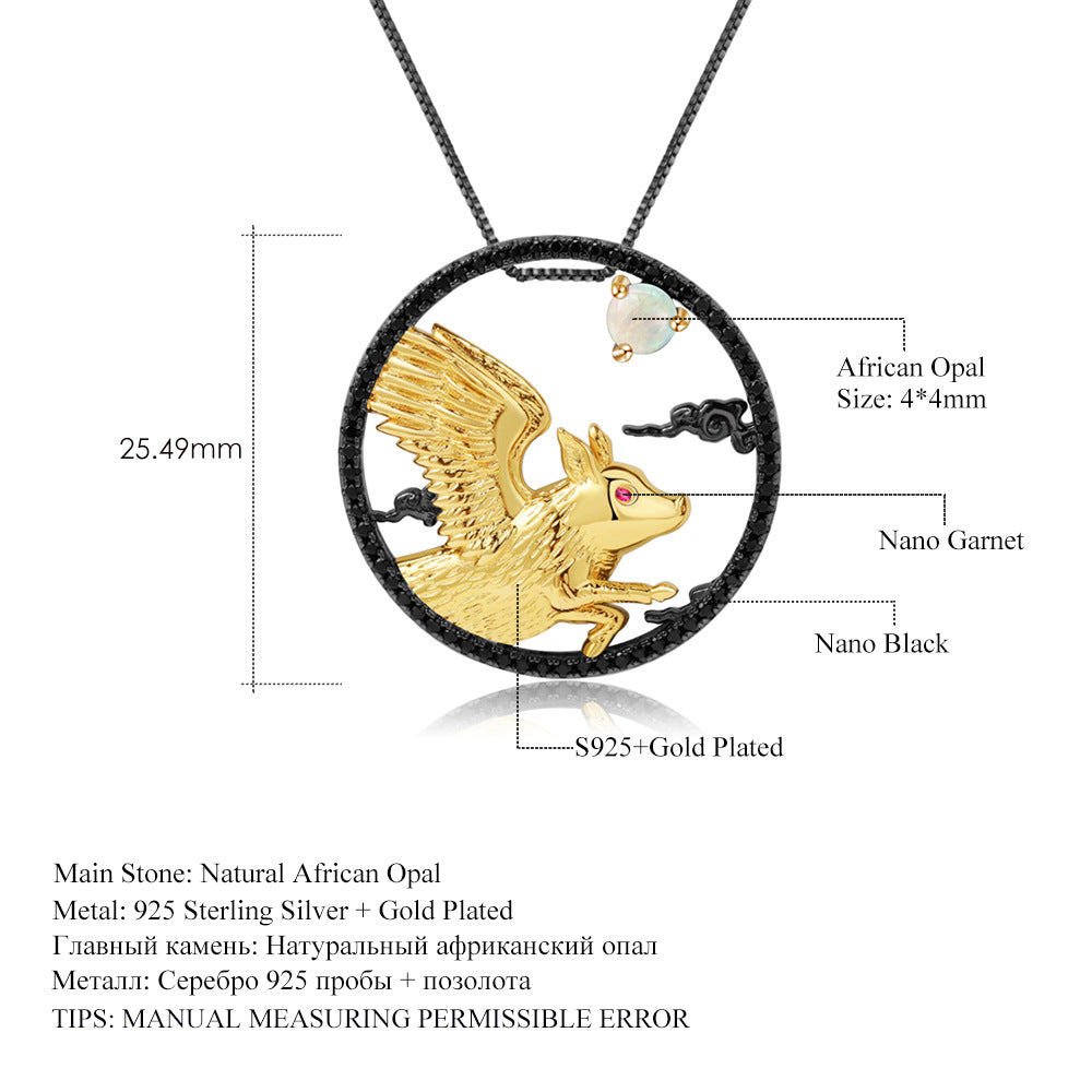 Designer Chinese Style Element Pendant Twelve Zodiac Series Pig 925Silver Natural Gemstone Necklace Pendant
