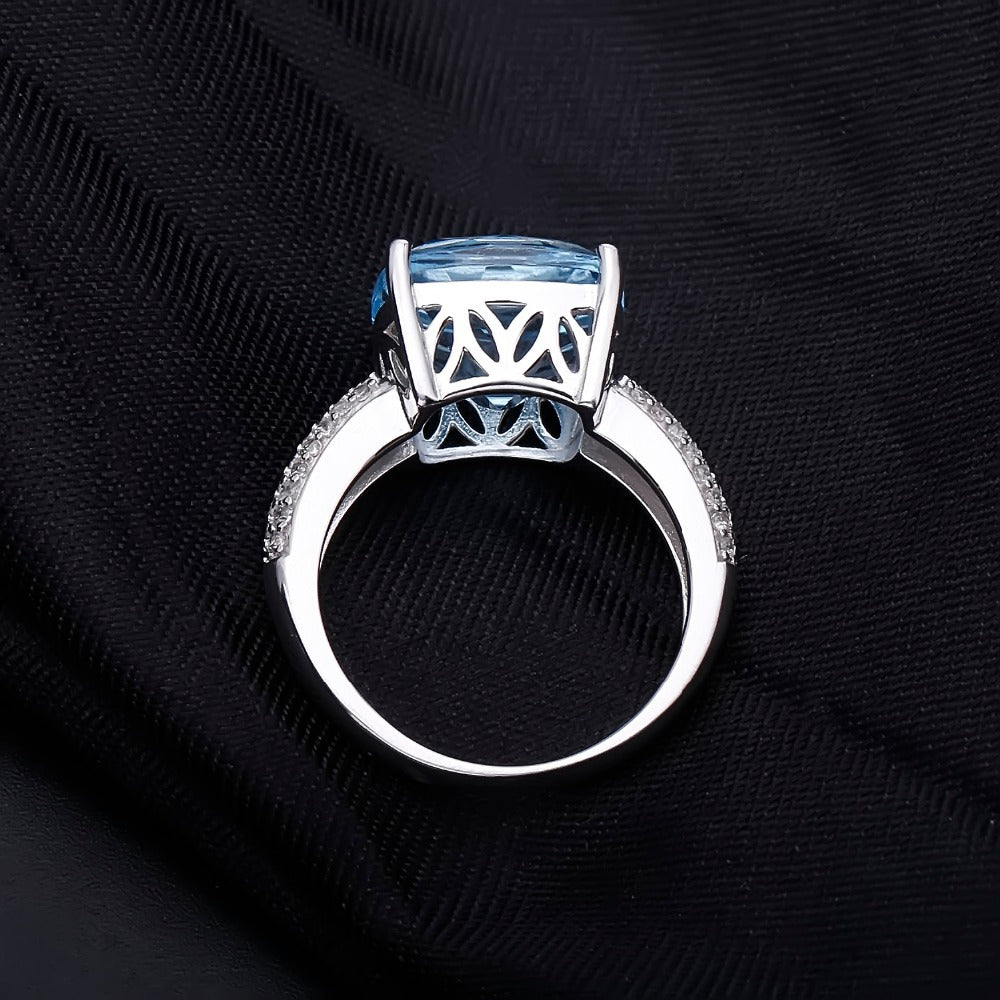 fashion luxury natural topaz ring big gem10ct Personality s925Silver Inlaid Natural Gemstone Ring