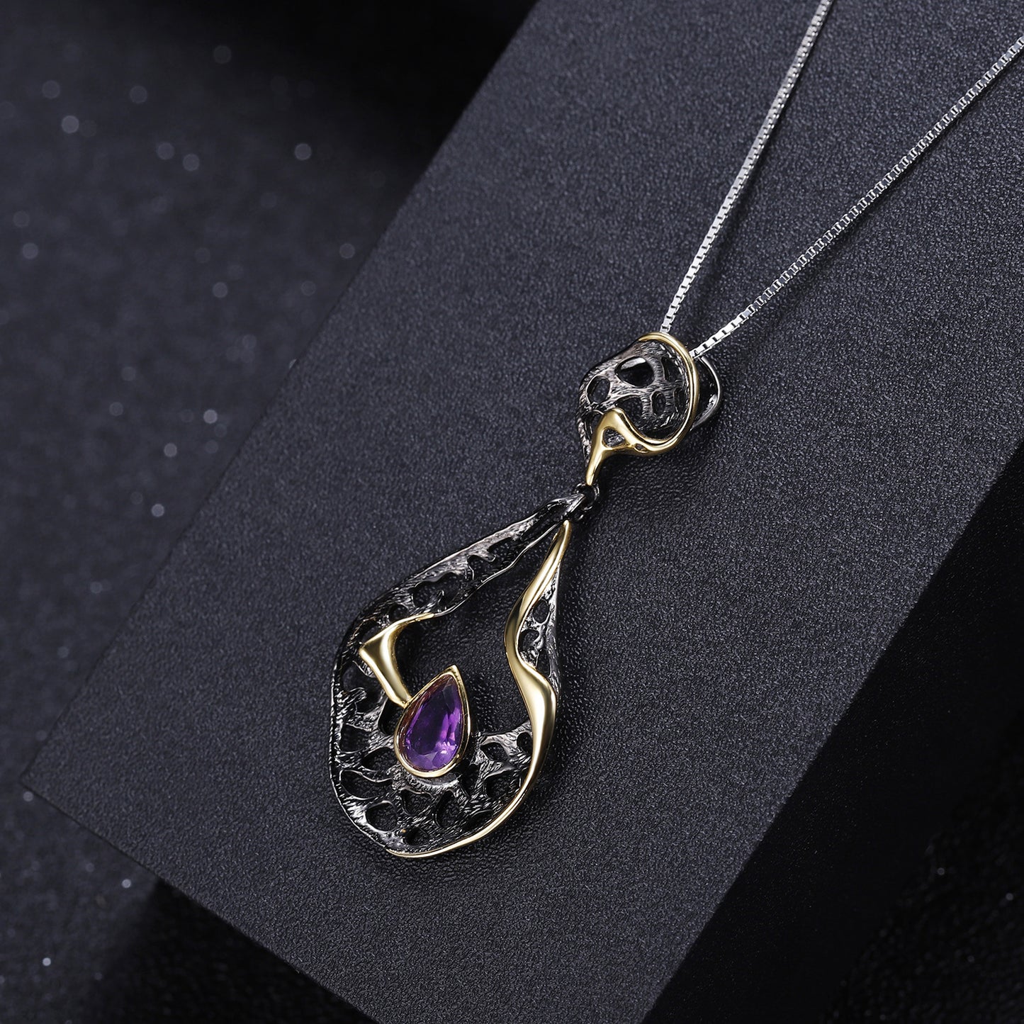 Italian Craft Designer Gemstone Pendant Retro High-End Sense925Silver Natural Amethyst Necklace Pendant