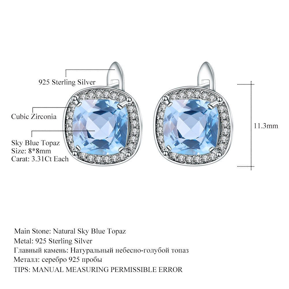 Natural Topaz Stud Earrings Light Luxury Fashion Simplicity s925Sterling Silver Inlaid Natural Gemstone Earrings Jewelry