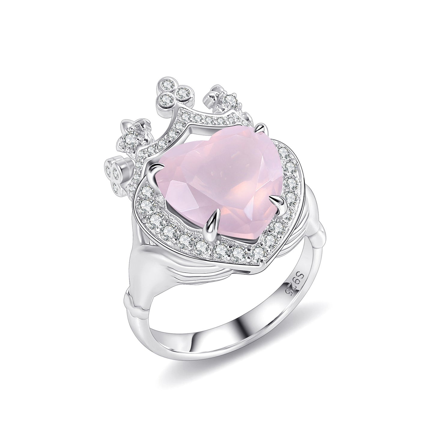 Special-interest design S925Sterling Silver Inlaid Natural Gemstone Crystal Ring Gift for Girls Crown Heart Ring