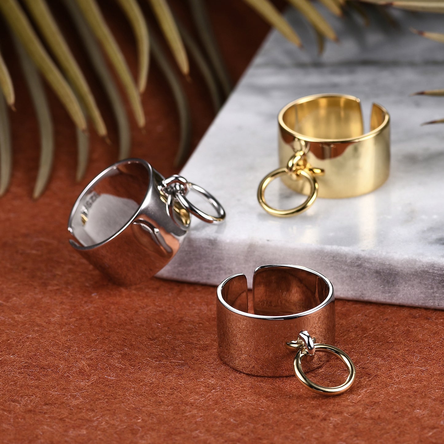 Fashionista Rings and Earrings s925Sterling Silver Ring Gold Geometric Trendy Jewelry Set