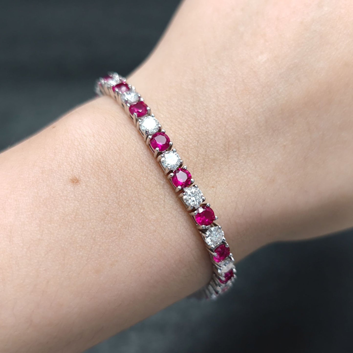Fashion Moissanite Bracelet3/4/5mm Tennis chain two-color s925Sterling Silver Inlaid Cultivated Ruby Bracelet Personality