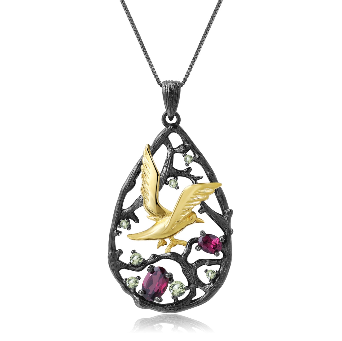 Bird's Paradise Original Design Pendant Topaz High-end Accessory s925Sterling Silver Natural Garnet Necklace