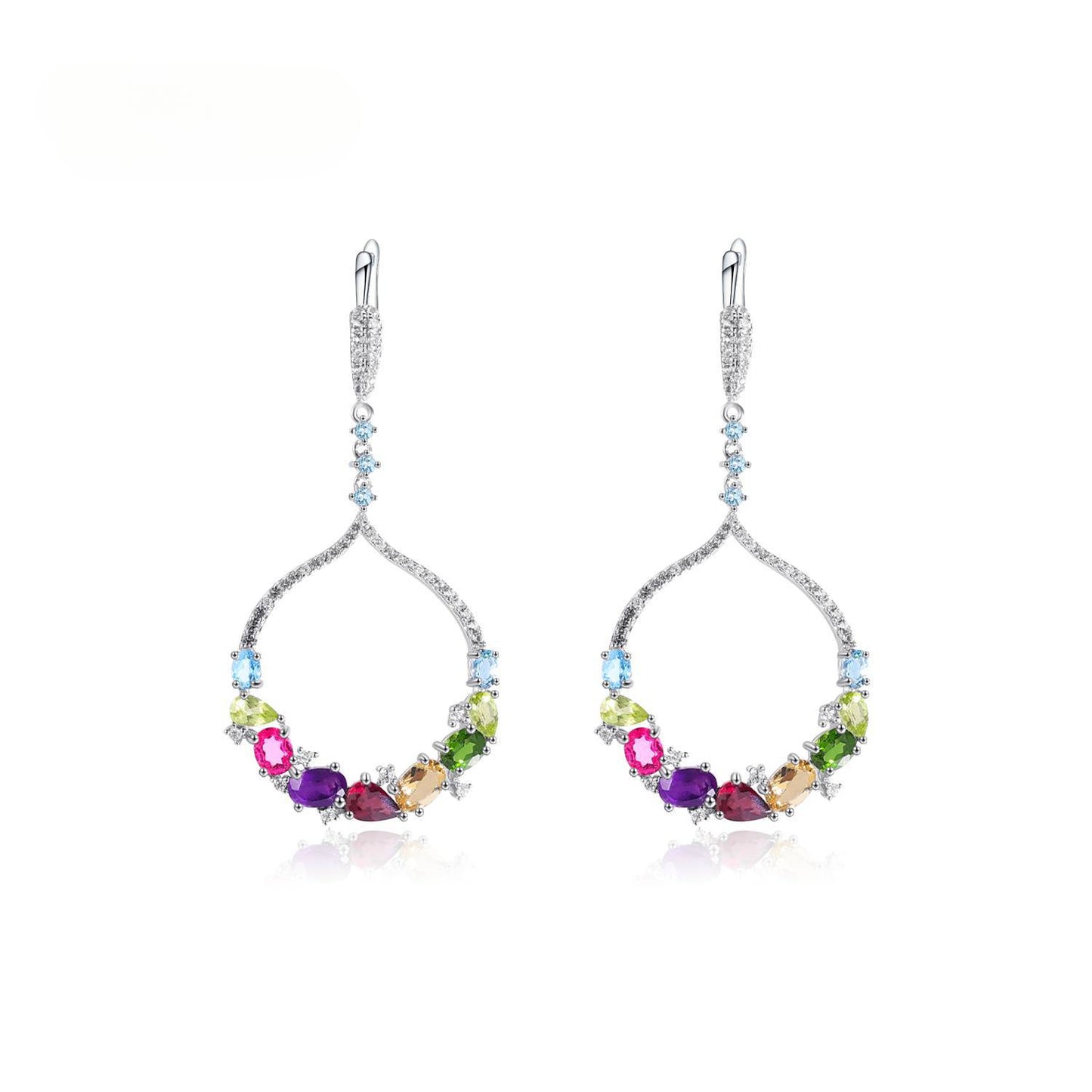 Exaggerated High-End Design Earrings Colorful Gemstone Earrings Natural Topaz High Aesthetic Value925Sterling Silver Earrings
