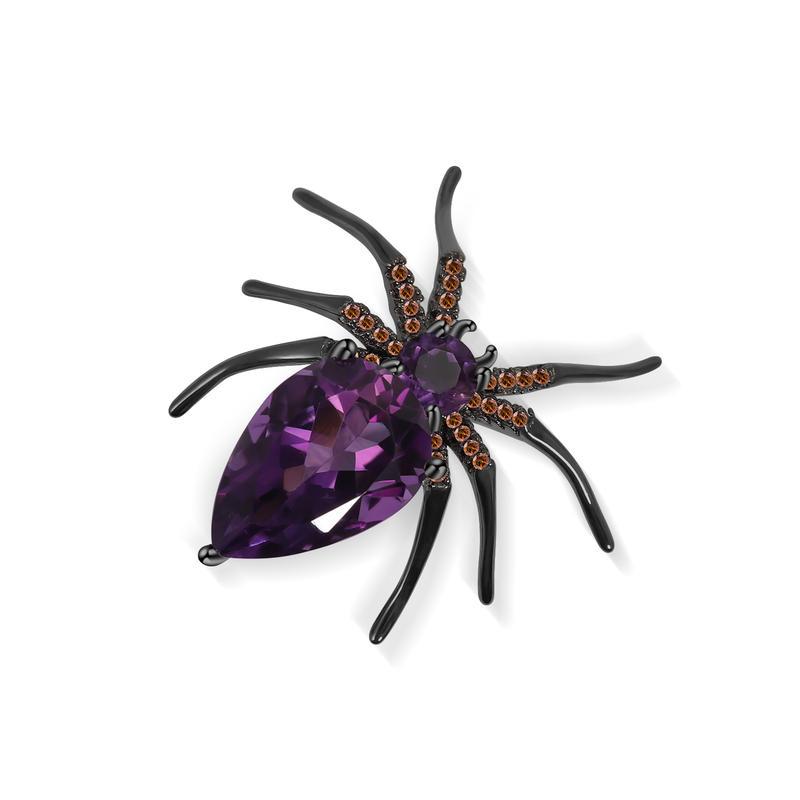 Insect Series Designer High-end Brooch Spider Design s925Sterling Silver Natural Gemstone Topaz Brooch