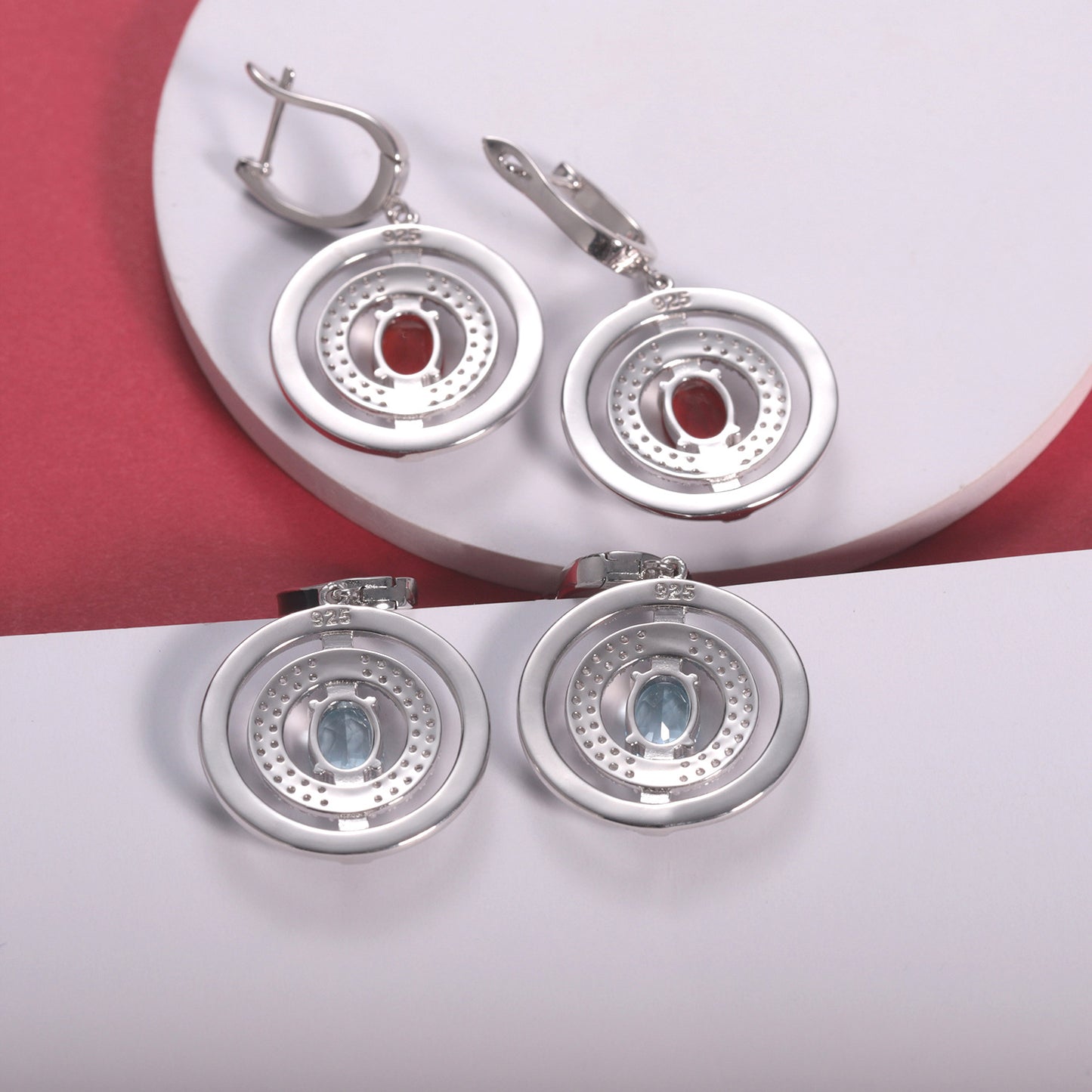 Designer Natural Topaz Enamel Earrings Unique Circular Design925Silver Color Gemstone Earrings