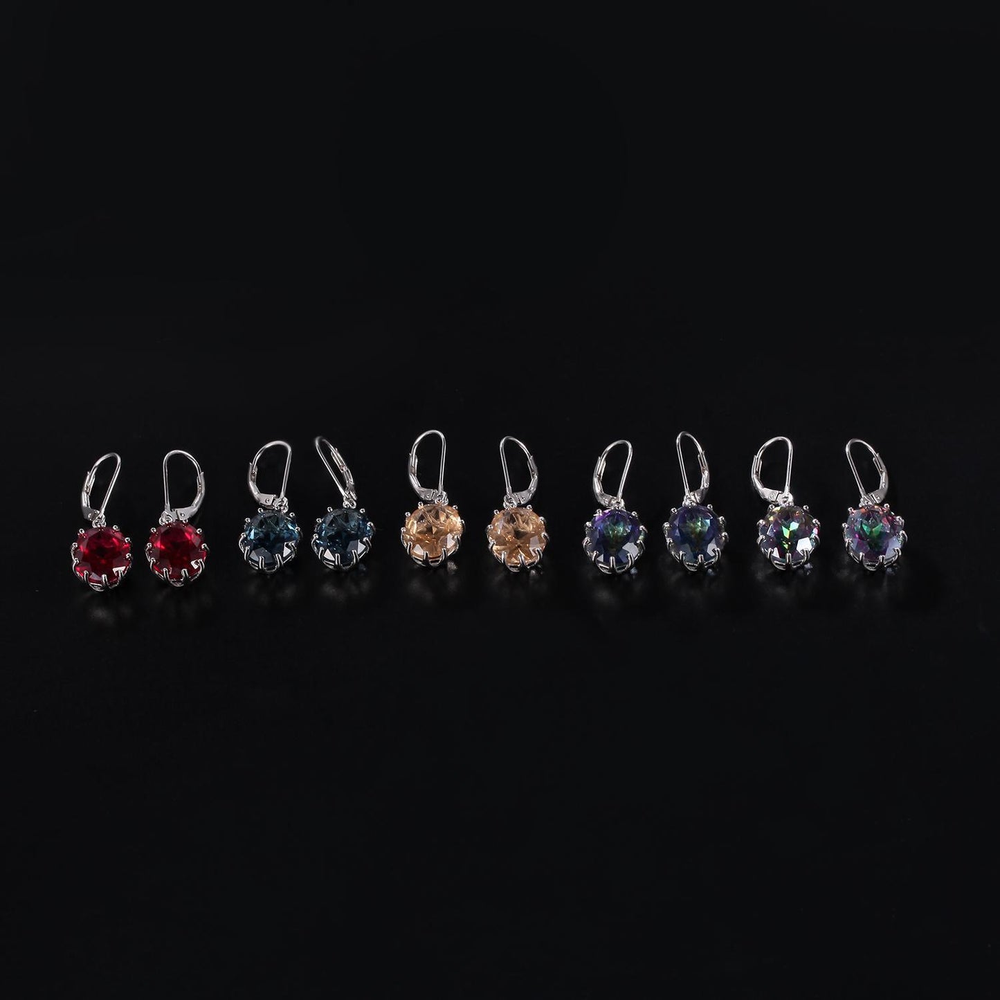 Factory Direct Supply Fashion Gemstone Earrings Simple s925Silver Inlaid Colorful Crystal Cultivated Red Gemstone Earrings