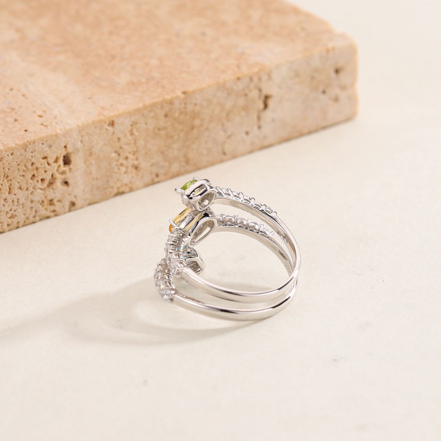 Fresh ins Wholesale Natural Color Gemstone Rings Advanced Sense S925New Style Pure Silver Bud Ring
