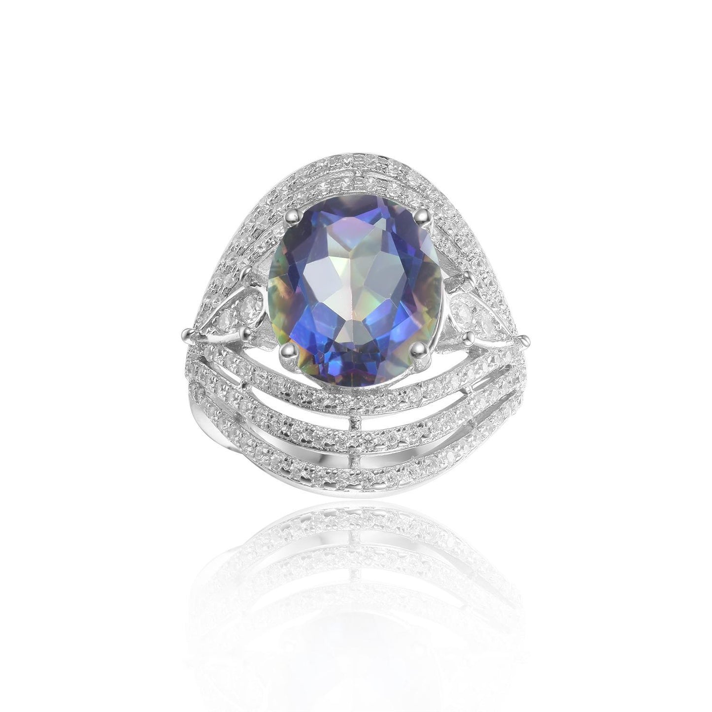 Luxurious Retro Style Colorful Crystal Ring with a Sense of Design and Fashionable Elegance s925Silver Inlaid Gemstone Ring