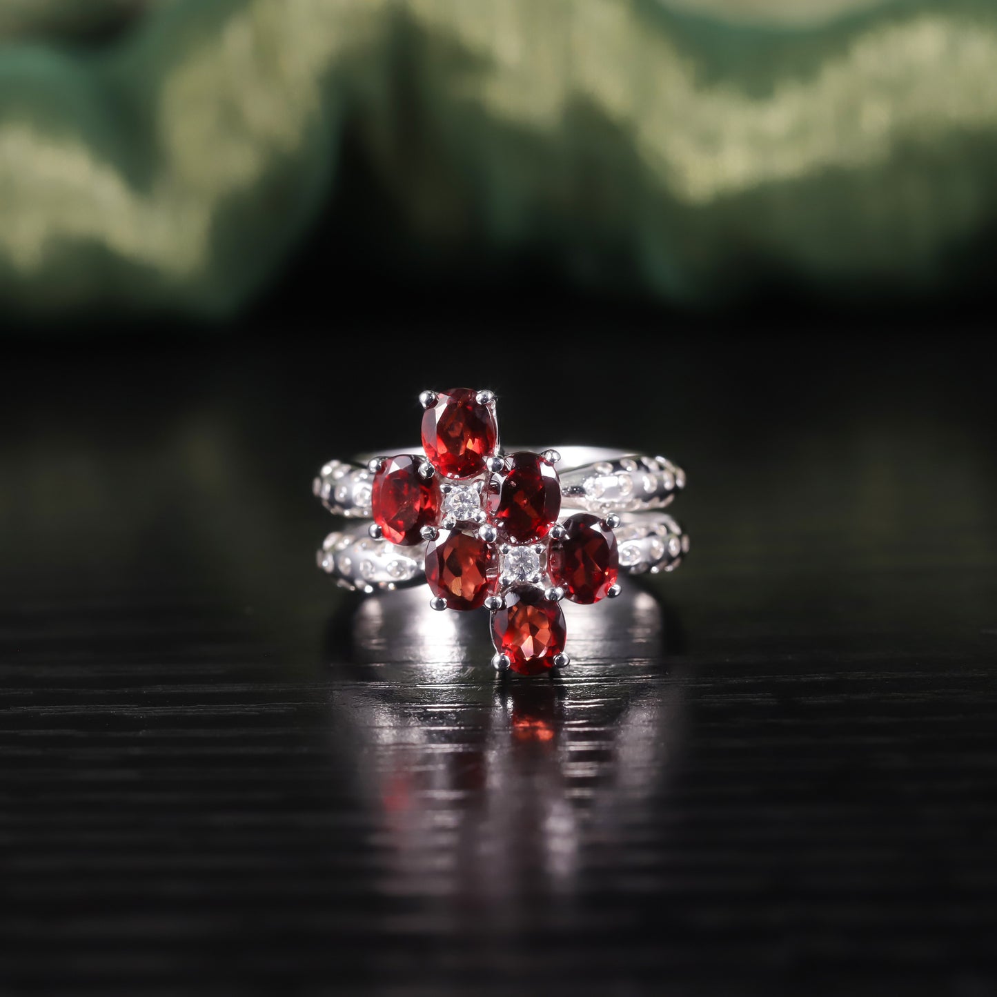 Unique Personality Double Ring s925Sterling Silver Gemstone Ring Natural Garnet Ring New Style