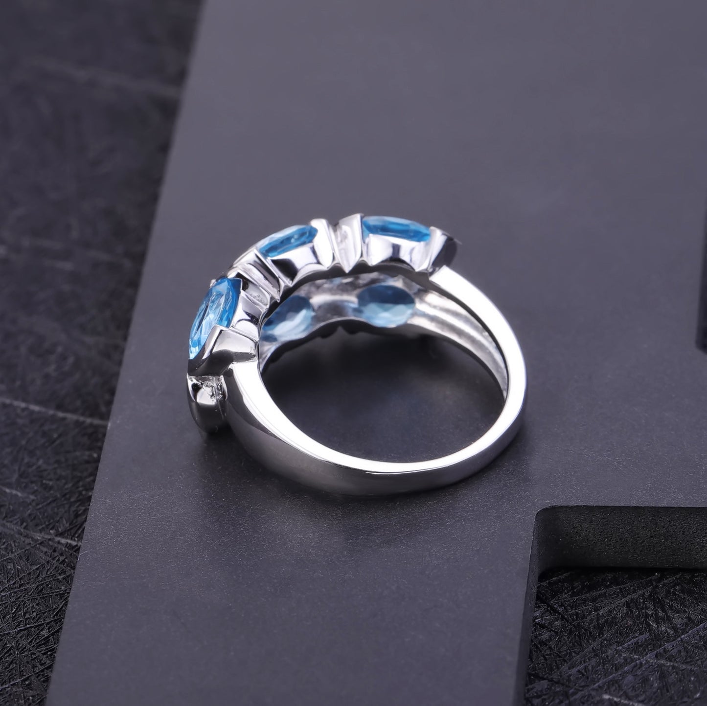 Jewelry Niche Design Natural Gemstone Ring Retro925Silver Inlaid Topaz Ring