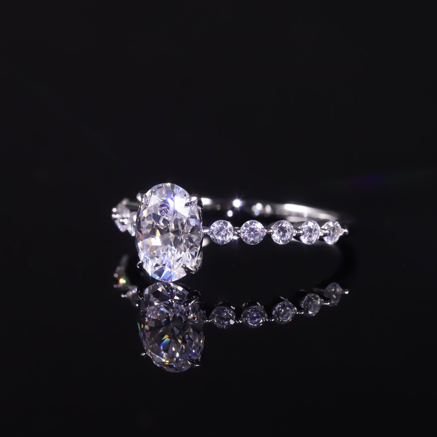 In stock wholesale s925Sterling Silver Ring Inlaid with Moissanite ins Wind1.5Carat Oval Ring