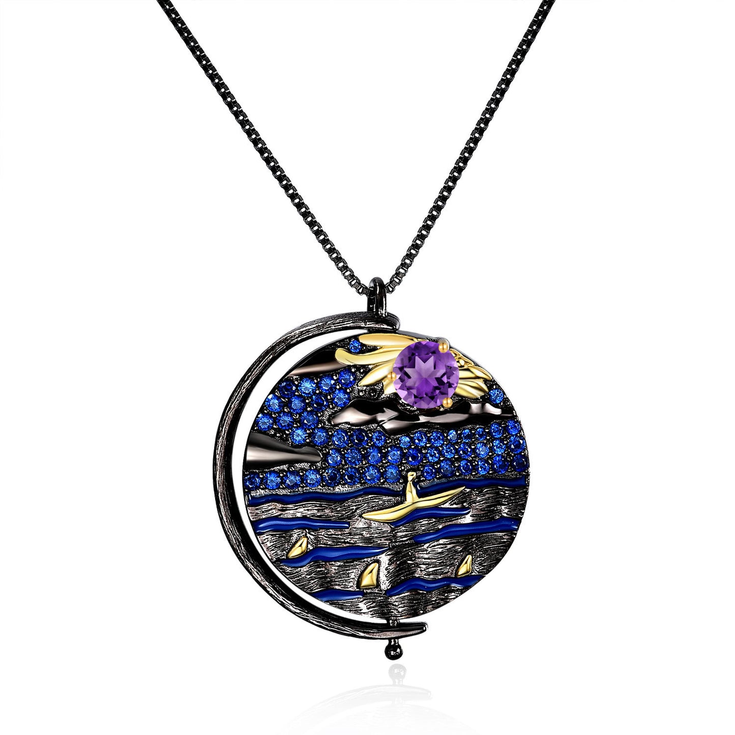 Italian Abstract Pattern Vintage Jewelry Designer Necklace s925Silver Inlaid Gemstone Necklace Pendant