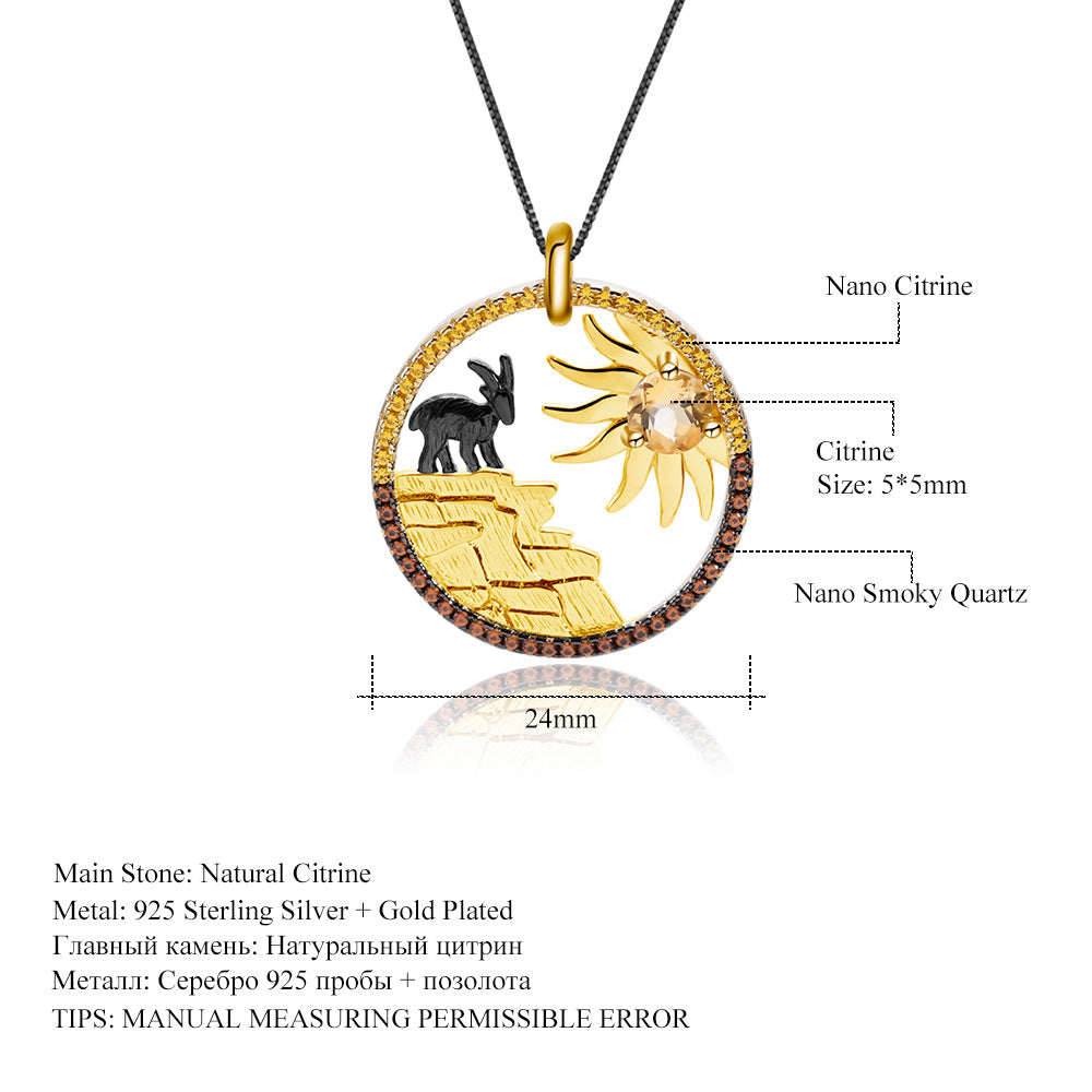 Designer High-Grade Gem Pendant Animal Nature Style Design925Silver Natural Yellow Crystal Necklace Pendant