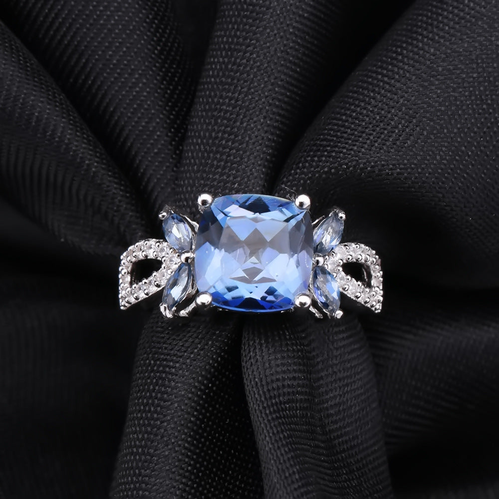 Luxurious Fashion Natural Green Amethyst Ring Sophisticated Design s925Sterling Silver Inlaid Natural Gemstone Ring