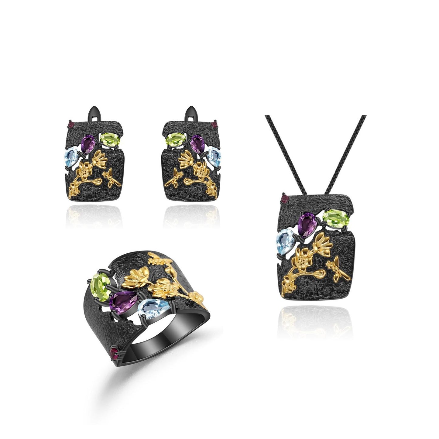 Designer High-End Gemstone Pendant Secret Garden Natural Style925Silver Natural Rose Garnet Necklace Pendant