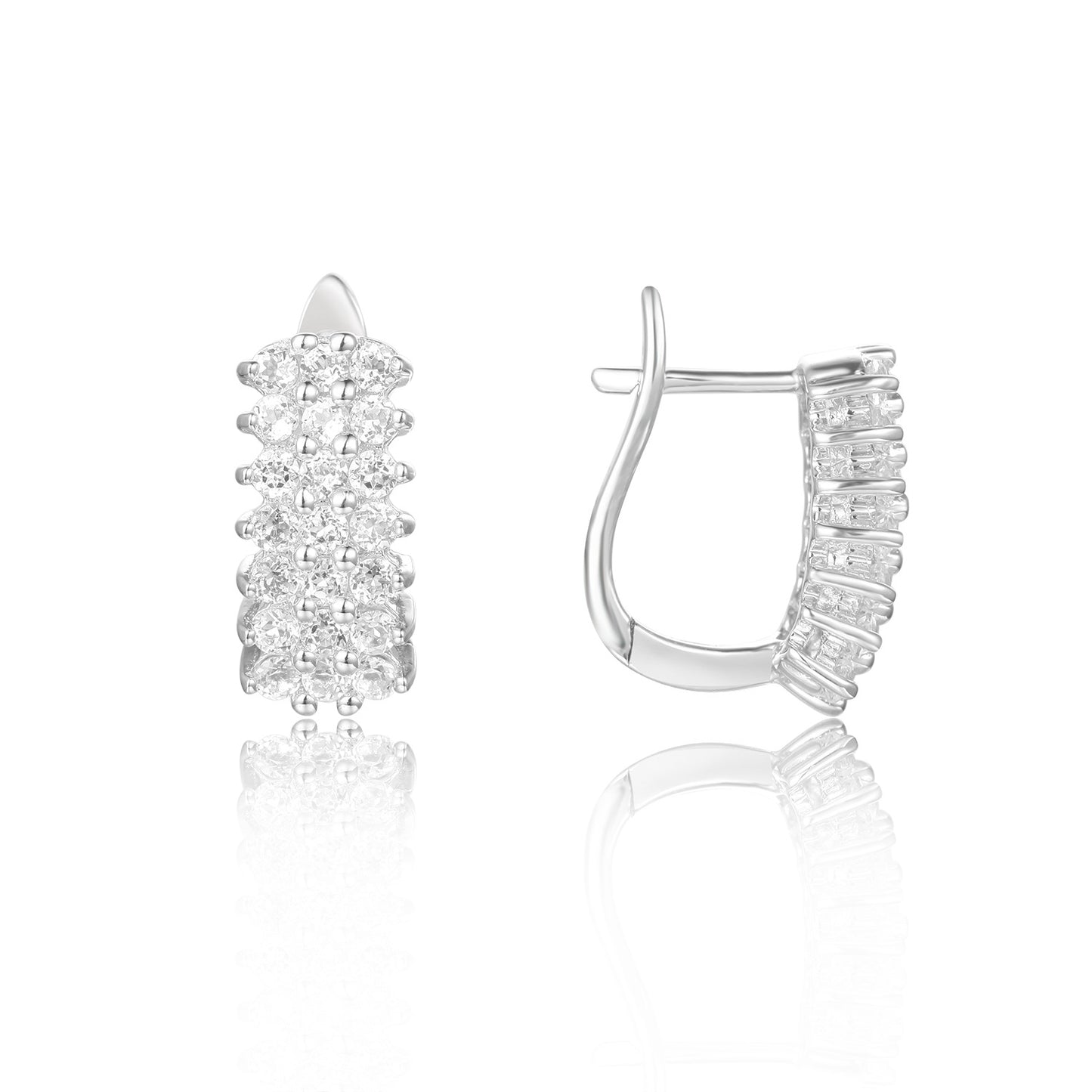 Elegant natural white topaz earrings s925Sterling Silver Inlaid Black Garnet Stud Earrings with British Clasp Integrated Silver Earrings