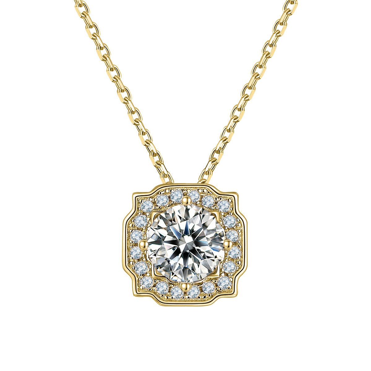 Affordable luxury fashion9/10/14/18k Rose Gold Necklace Collarbone Chain1Carat Moissanite Pendant