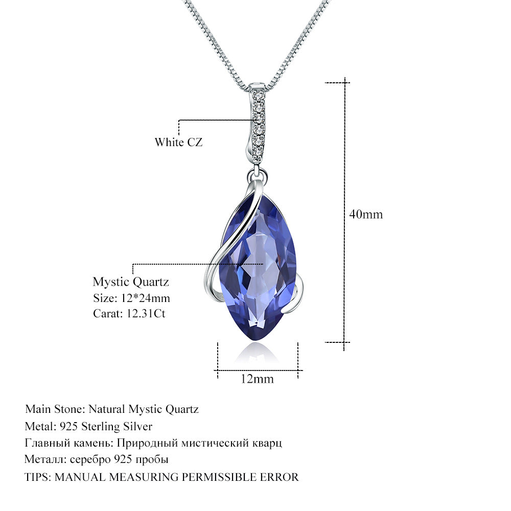 Design Sense Colorful Gemstone Crystal Necklace Luxurious Retro Fashion s925Silver Inlaid Gemstone Necklace Pendant
