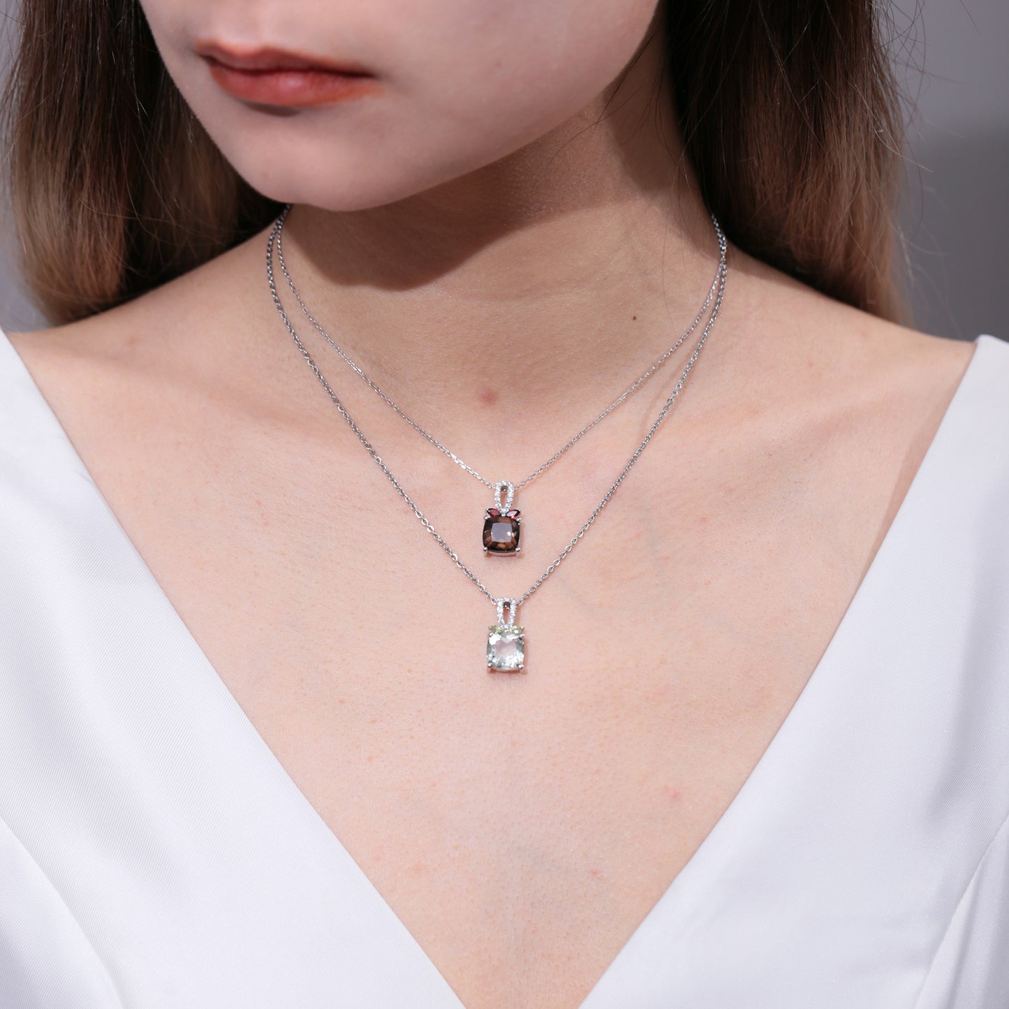 Simple All-Match Natural Green Amethyst Citrine Necklace925Sterling Silver Large Carat Gemstone Crystal Pendant for Men and Women