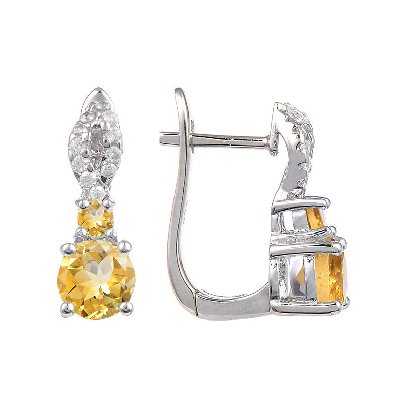 Factory Direct Supply Natural Stone Earrings Drop Earrings Vintage Inlaid Gemstone s925Silver Topaz Stone Earrings Studs