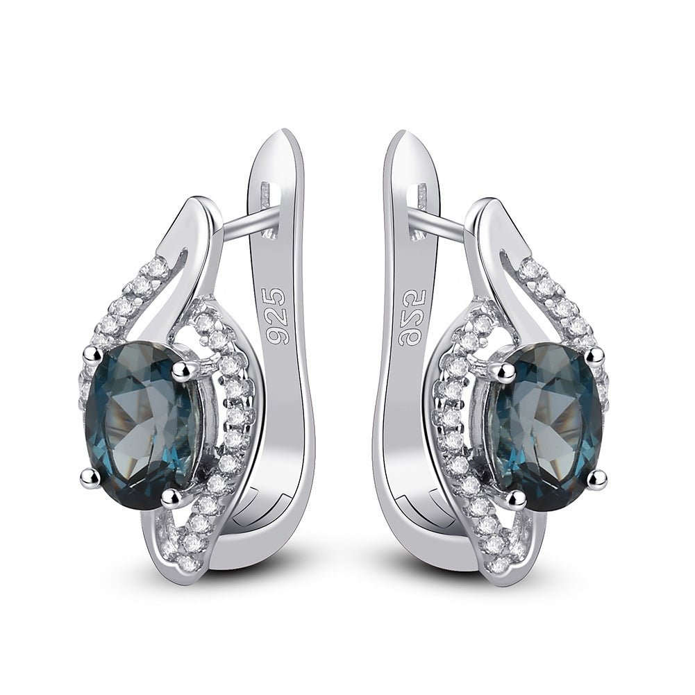 New Style Elegant Natural Purple Crystal Topaz Sapphire Earrings Exquisite Retro s925Silver Gemstone Earrings